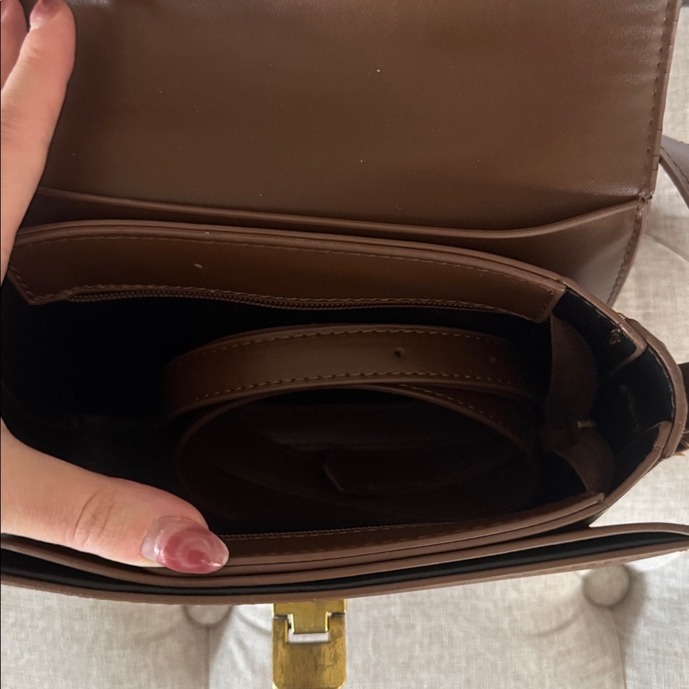 Free People Brown Leather Shoulder Bag with Gold Hardware - Picture 7 of 9